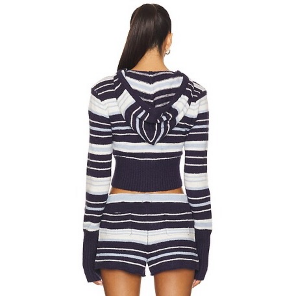 Dairy Boy Surfside Striped Knit Zip Up in Ocean Blue - Picture 6 of 8